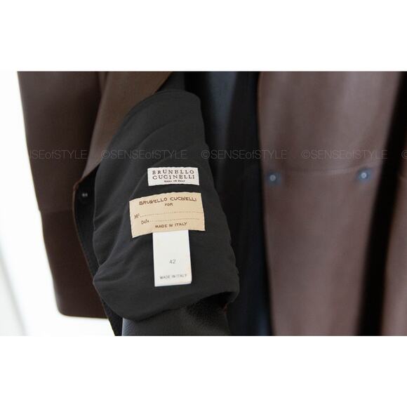 Brunello Cucinelli Leather Reversible Brown Black Coat Jacket Size 42 M - Picture 10 of 11